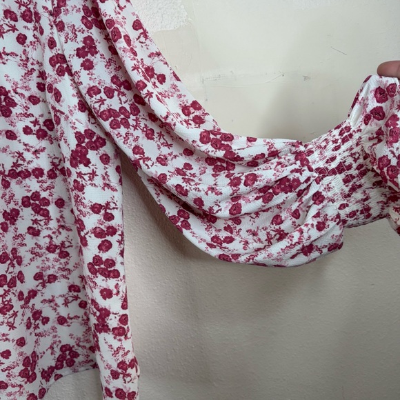 Cece Ditsy Floral Blouse White Pink Sz XL Bow Girly Cottagecore Grandma Collar - Picture 4 of 8